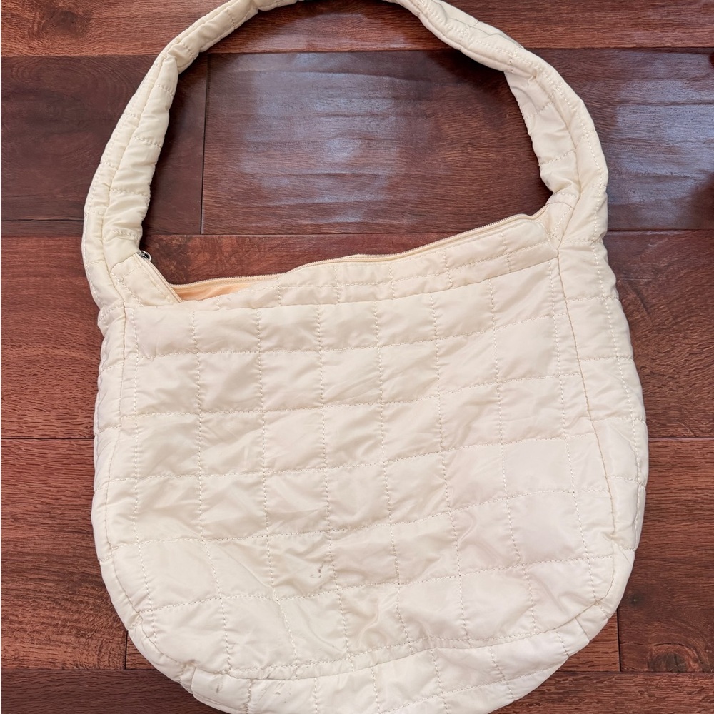 Quilted Cream Tan Hobo Bag